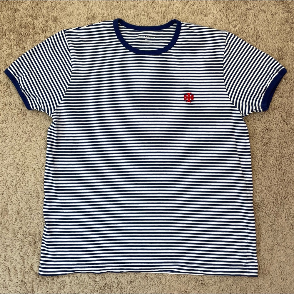 Tory Burch Sport Women's Blue Striped Cotton-Jersey Short Sleeve T-Shirt Medium - Picture 13 of 15